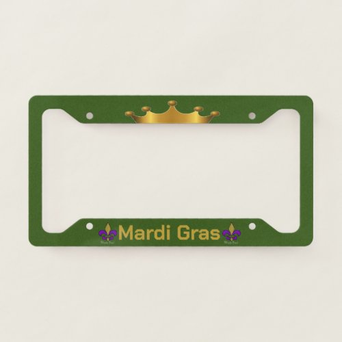 Mardi Gras Crown Gold on Green License Plate Frame