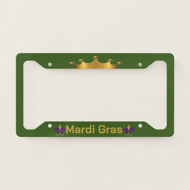 Mardi Gras Crown Gold on Green License Plate Frame (Front)