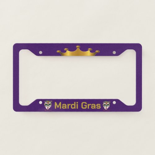 Mardi Gras Crown Gold on Purple License Plate Frame