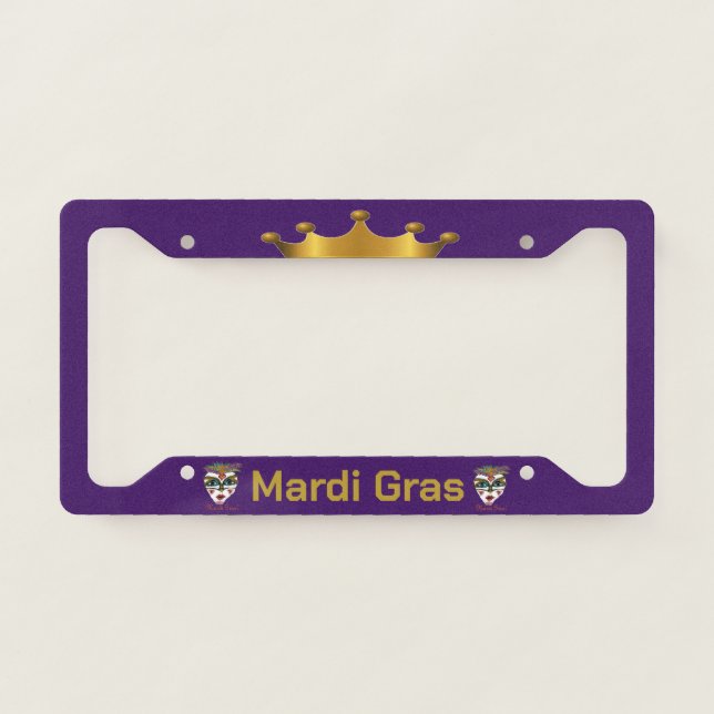 Mardi Gras Crown Gold on Purple License Plate Frame (Front)