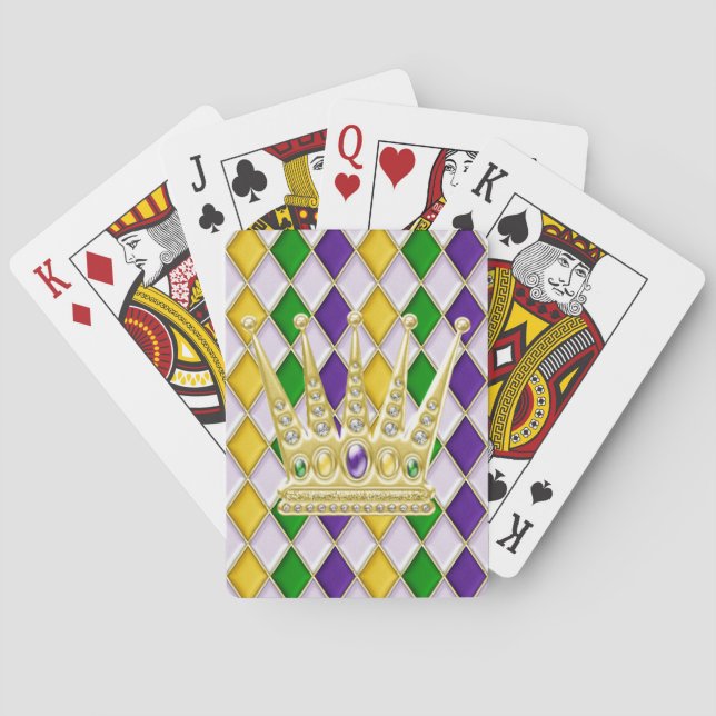 Mardi Gras Crown Harlequin Pattern White Poker Cards (Back)