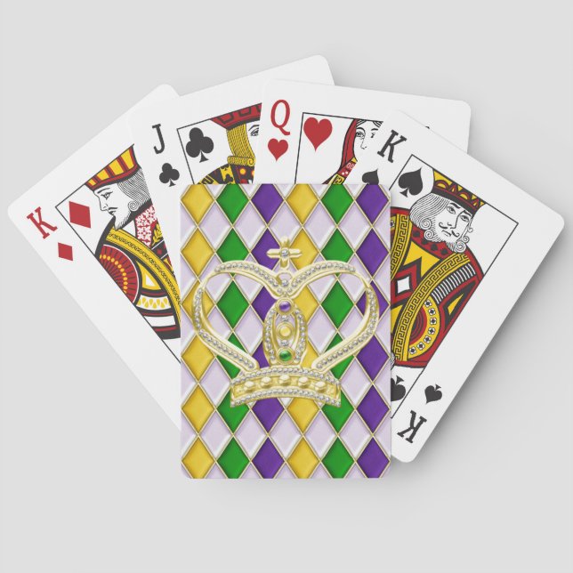 Mardi Gras Crown Harlequin Pattern White Poker Cards (Back)