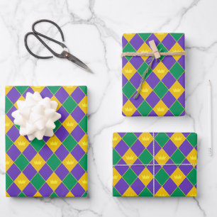 Mardi Gras Crown Pattern Wrapping Paper Sheets
