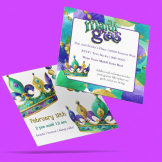 Mardi Gras Crowns and Beads Party Invite
