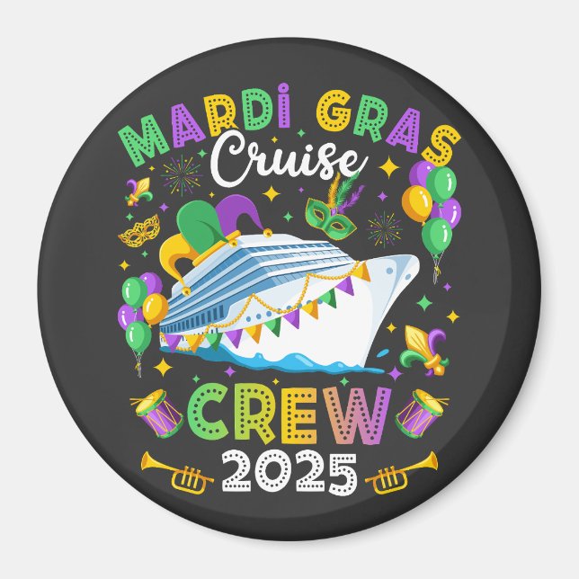 Mardi Gras Cruise Crew 2025 Matching Circle Magnet (Front)