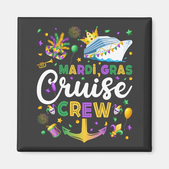 Mardi Gras Cruise Crew Matching Square Magnet (Front)