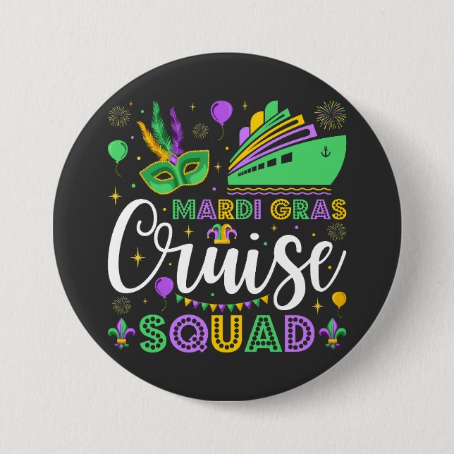 Mardi Gras Cruise Squad Matching Round Button (Front)