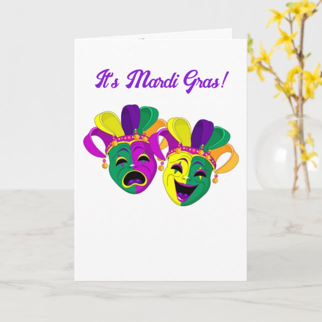Mardi Gras Custom Message Jesters Card (Yellow Flower)
