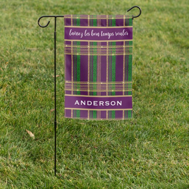 Mardi Gras Custom Name Garden Flag (In SItu)