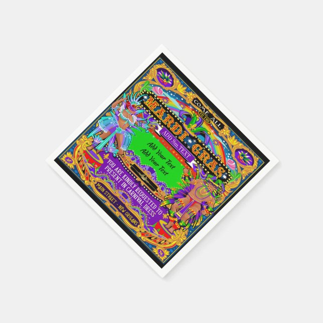 Mardi Gras Customized Cocktail Napkins (Corner)