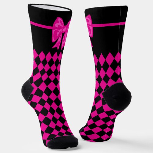 Mardi Gras Cute Bow Pink Black Carnival Socks