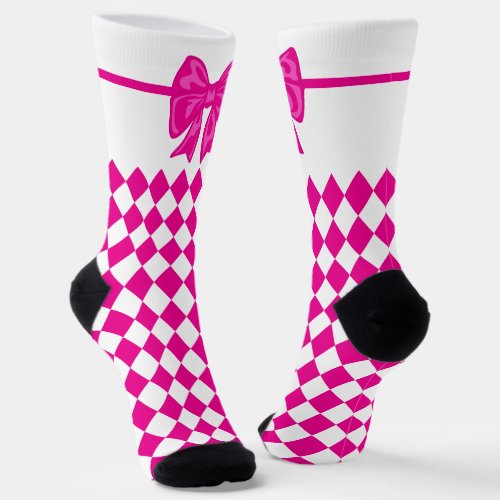 Mardi Gras Cute Bow Pink White Carnival Socks