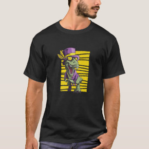 Mardi Gras Cute Funny Dinosaur T Rex In Hat Joker T-Shirt