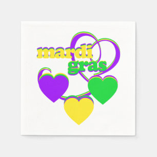 Mardi Gras Cute Hearts Colorful Text Carnival Napkins