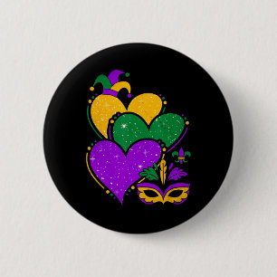 Mardi Gras Cute Hearts Women Girls Kids Vintage Button