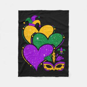 Mardi Gras Cute Hearts Women Girls Kids Vintage  Fleece Blanket