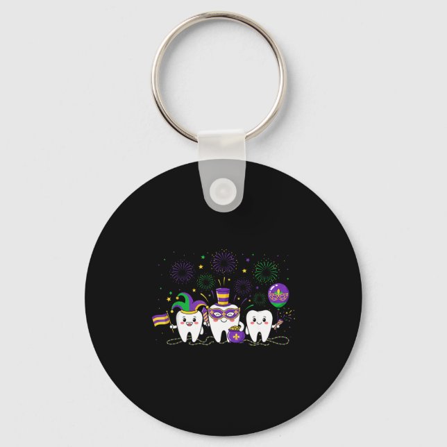 Mardi Gras Cute Three Teeth Beads Mardi Gras Denti Keychain (Front)
