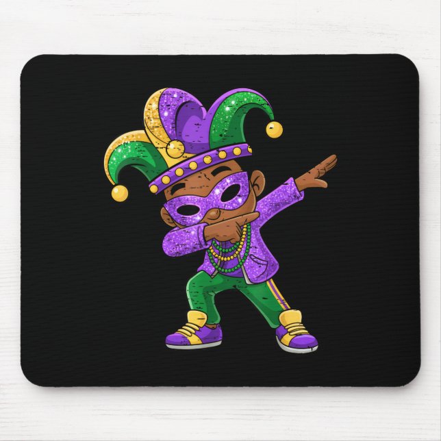 Mardi Gras Dabbing Black Boys Jersey Hat New Orlea Mouse Pad (Front)