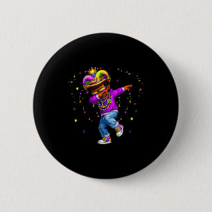 Mardi Gras Dabbing Boy Funny Jester Hat Kid New Or Button