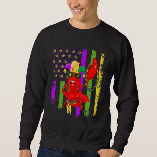 Mardi Gras Dabbing Crawfish US American Flag Celeb Sweatshirt (Front)