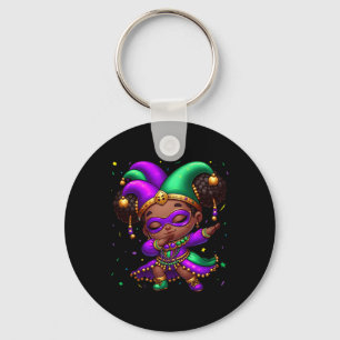 Mardi Gras Dabbing Cute Black Girl Jester Hat Wome Keychain