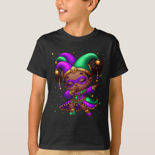 Mardi Gras Dabbing Cute Black Girl Jester Hat Wome T-Shirt