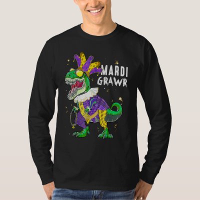 Mardi Gras Dabbing Rex Dinosaur Mardi Grawr Bead C T-Shirt