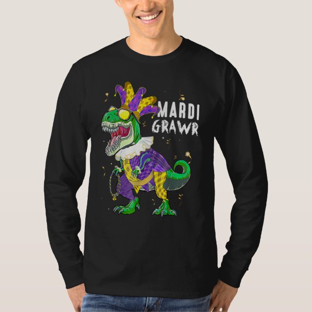 Mardi Gras Dabbing Rex Dinosaur Mardi Grawr Bead C T-Shirt (Front)