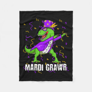 Mardi Gras Dabbing T Rex Dinosaur Mardi Grawr Bead Fleece Blanket