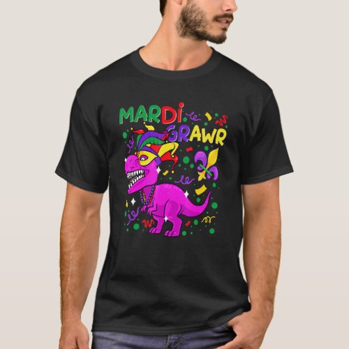Mardi Gras Dabbing T Rex Dinosaur Mardi Grawr Bead T_Shirt