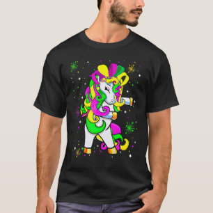 Mardi Gras Dabbing Unicorn Jester Hat Cute Unicorn T-Shirt