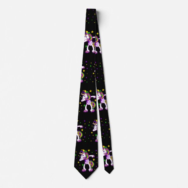 Mardi Gras Dabbing Unicorn Neck Tie (Front)