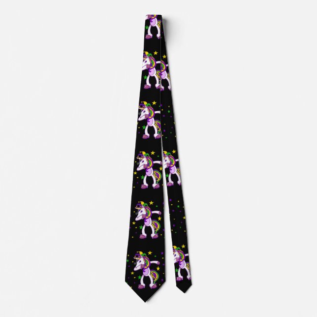 Mardi Gras Dabbing Unicorn Neck Tie (Front)