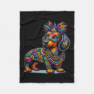 Mardi Gras Dachshund Dog Beads Mask Carnival Festi Fleece Blanket