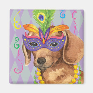 Mardi Gras Dachshund Magnet