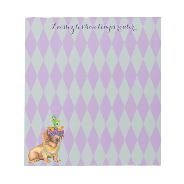 Mardi Gras Dachshund Notepad (Front)