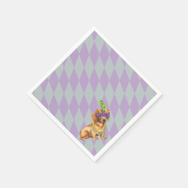 Mardi Gras Dachshund Paper Napkins (Corner)