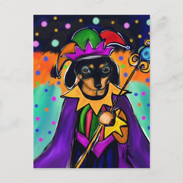 MARDI GRAS DACHSHUND POSTCARD (Front)