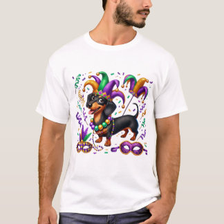 Mardi Gras Dachshund Short Sleeve T-Shirt, Unisex T-Shirt