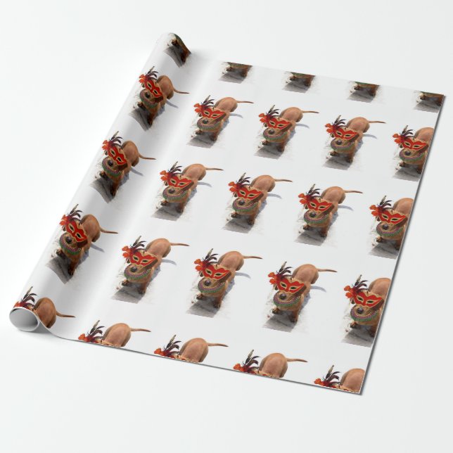 Mardi Gras Dachsund dog Wrapping Paper (Unrolled)