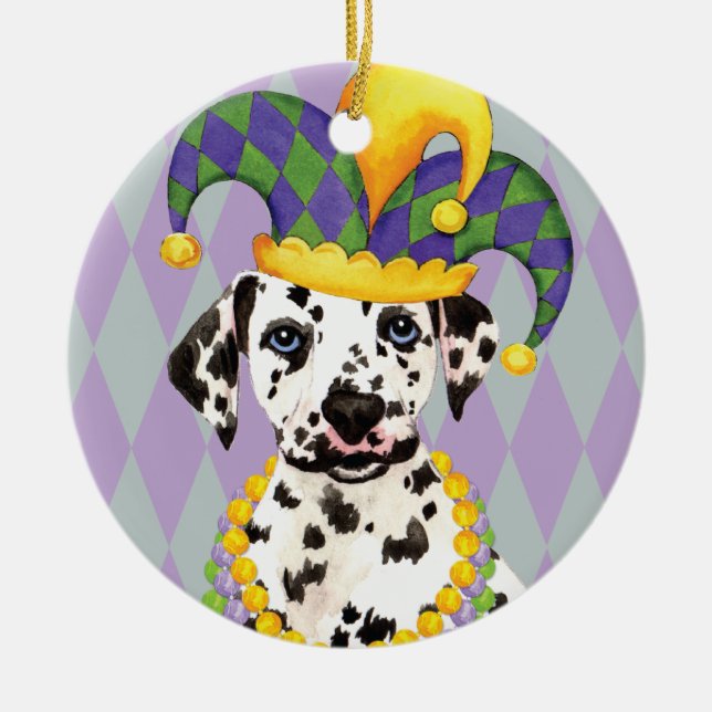 Mardi Gras Dalmatian Ceramic Ornament (Front)