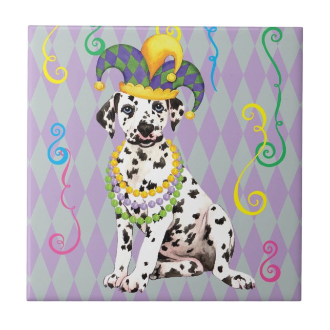 Mardi Gras Dalmatian Ceramic Tile (Front)