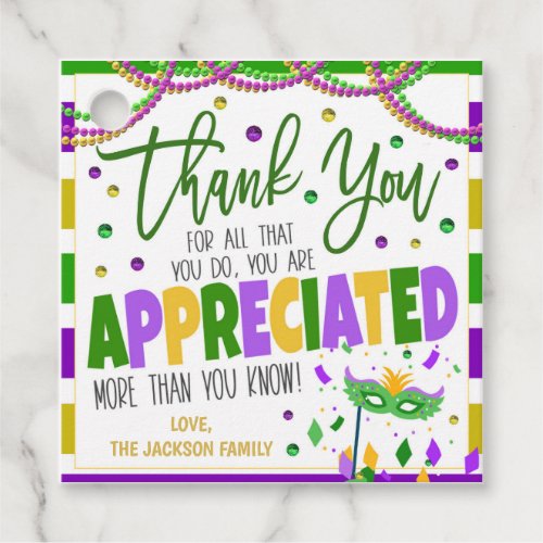 Mardi Gras Day Thank you Gift Tags
