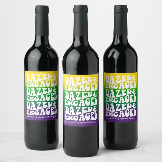 Mardi Gras Dazed and Engaged Retro  Wine Label (Bottles)