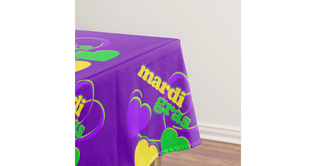 Mardi Gras Decor Purple Green Yellow Cute Hearts Tablecloth