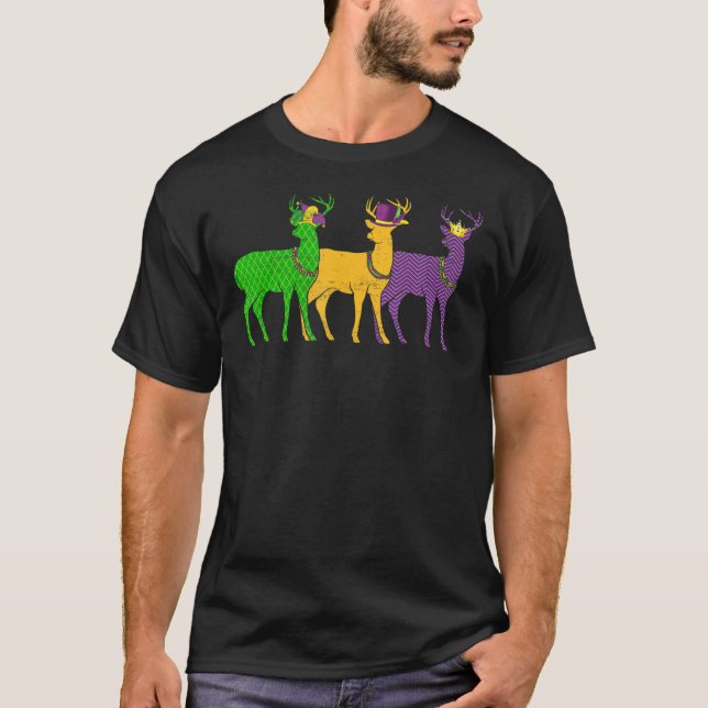 Mardi Gras Deer Beads Festival Animals Jester Hat T-Shirt (Front)