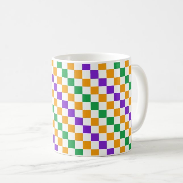 Mardi gras diagonal checkerboard pattern coffee mug (Front Right)