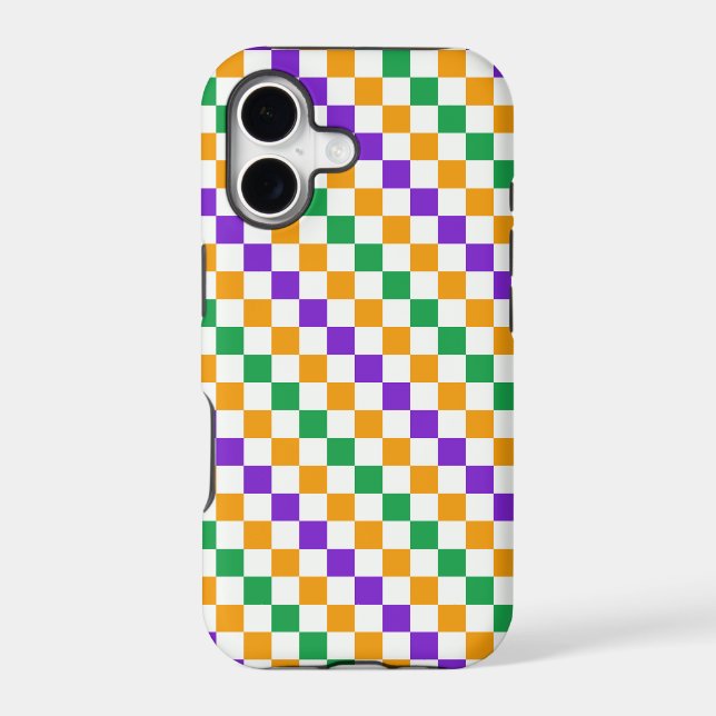 Mardi gras diagonal checkerboard pattern iPhone case (Back)