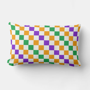 Mardi gras diagonal checkerboard pattern lumbar pillow