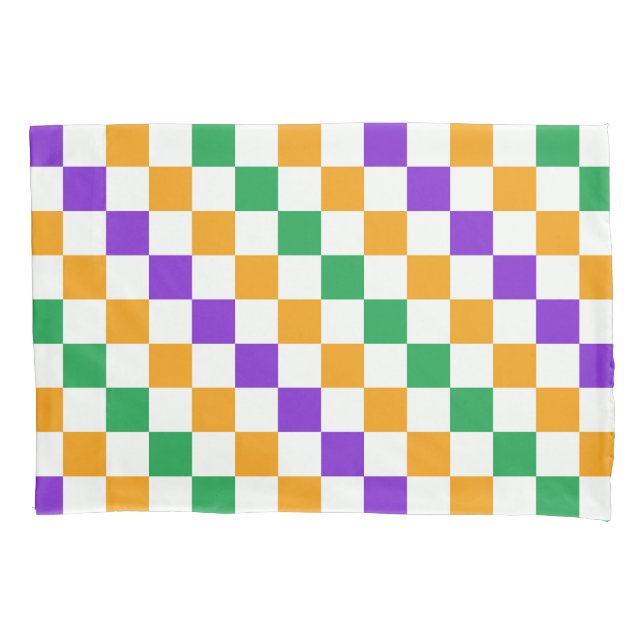 Mardi gras diagonal checkerboard pattern pillow case (Front-Left)